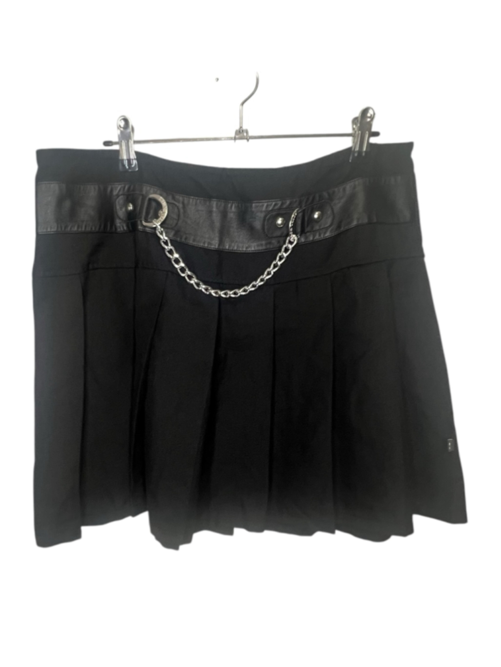 Royal Bones Daang Goodman Black Pleated Y2K Goth Mini Skirt With Chain